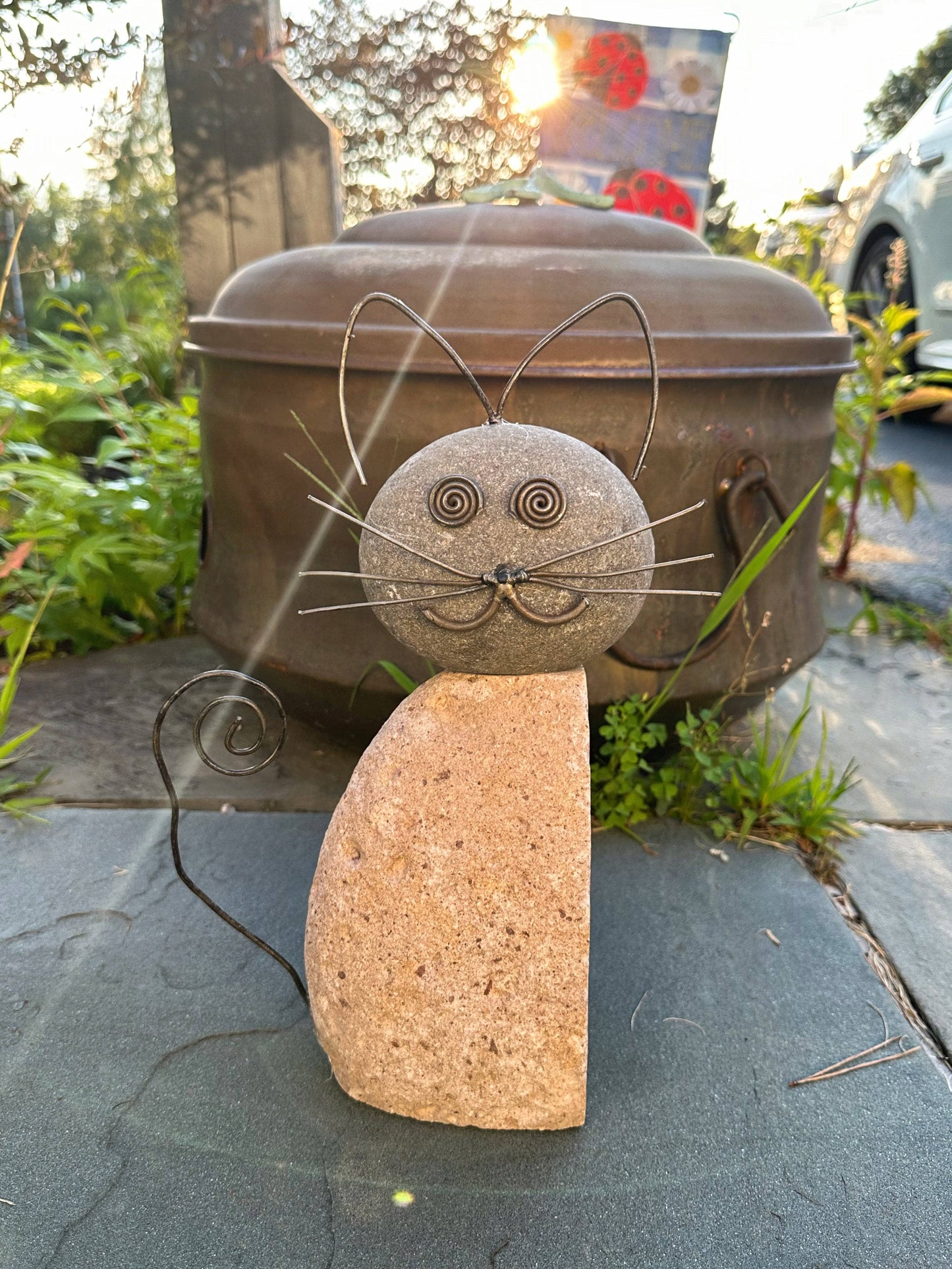 Whiskered Cat Garden Statue