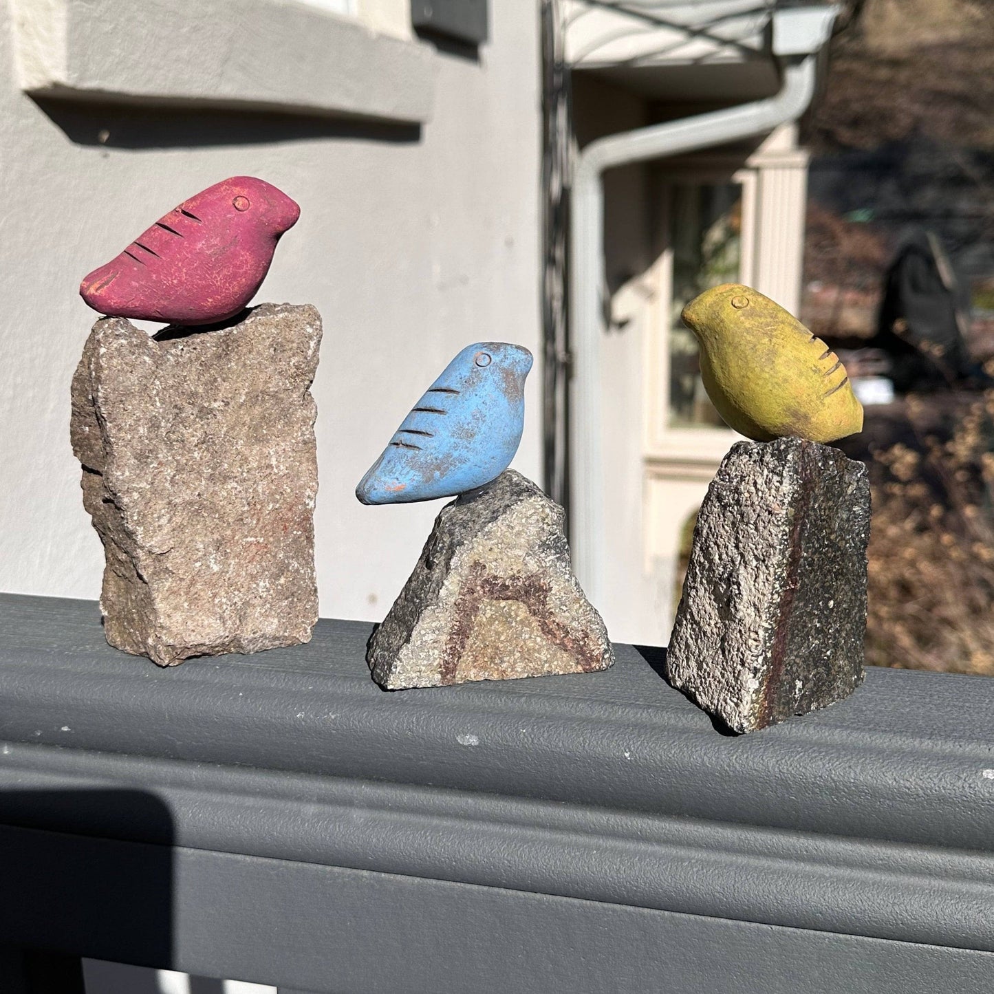 Mini Birds On Rocks Stone Statues