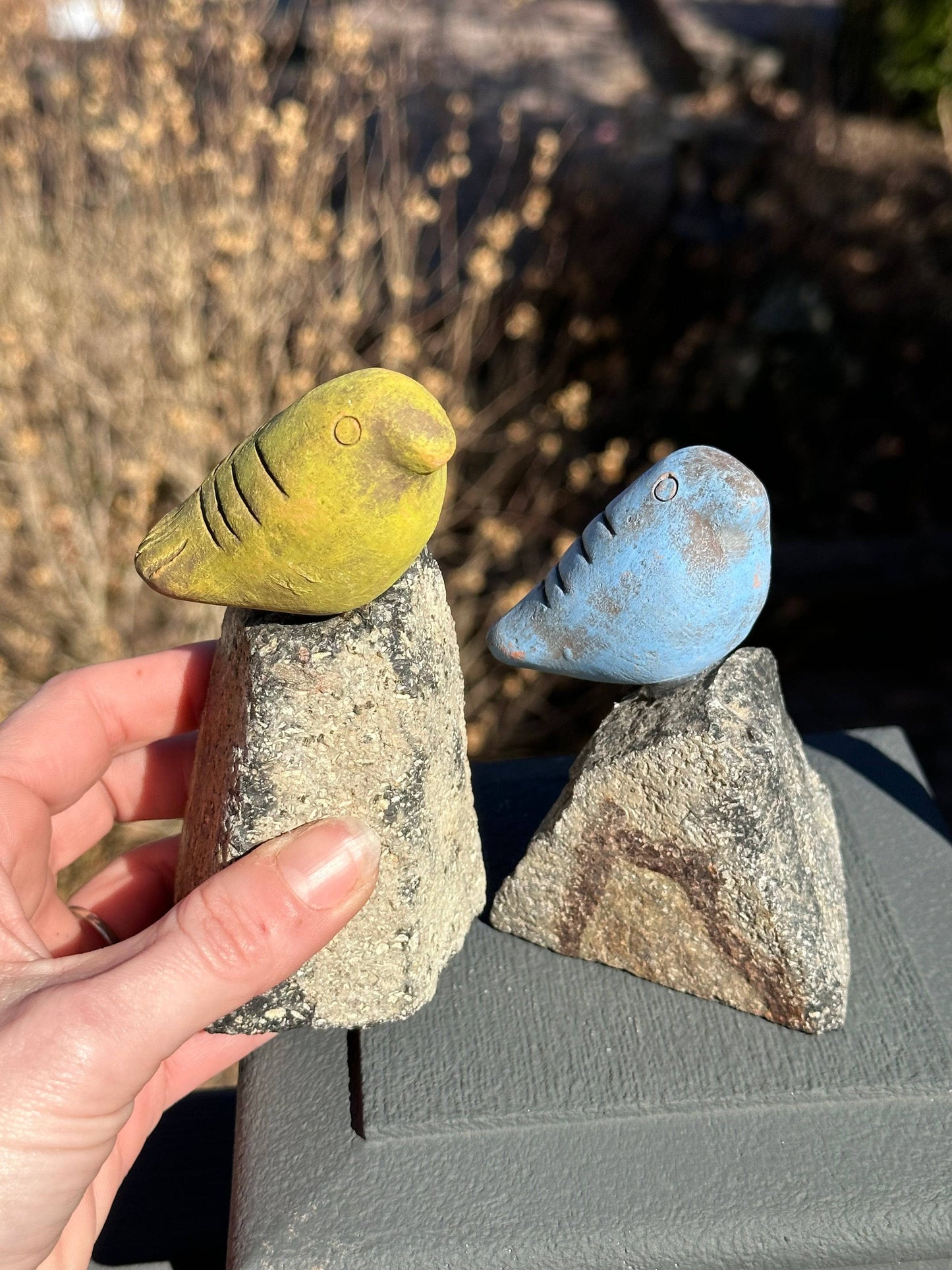 Mini Birds On Rocks Stone Statues