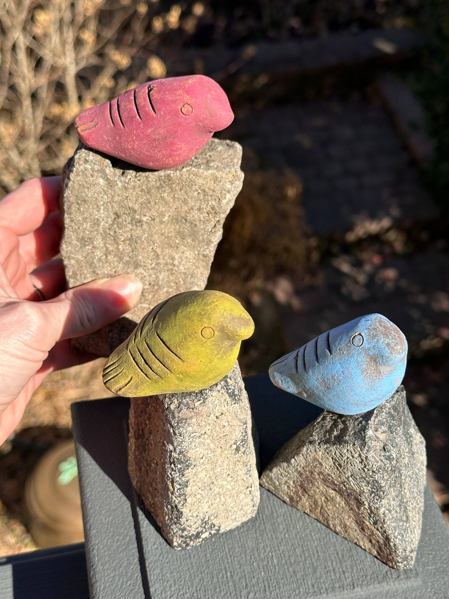 Mini Birds On Rocks Stone Statues