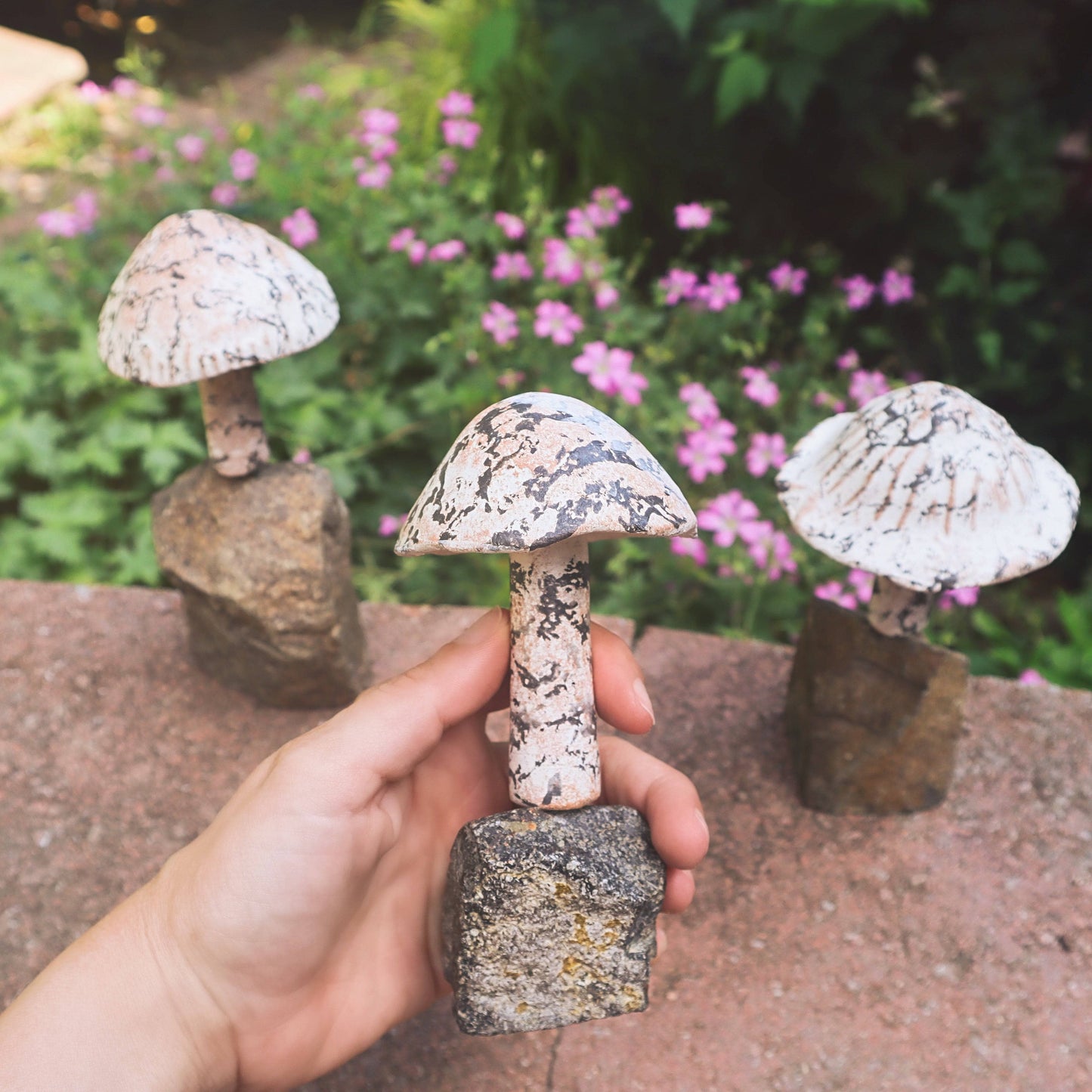 Little Fungi On Stone Garden Statue