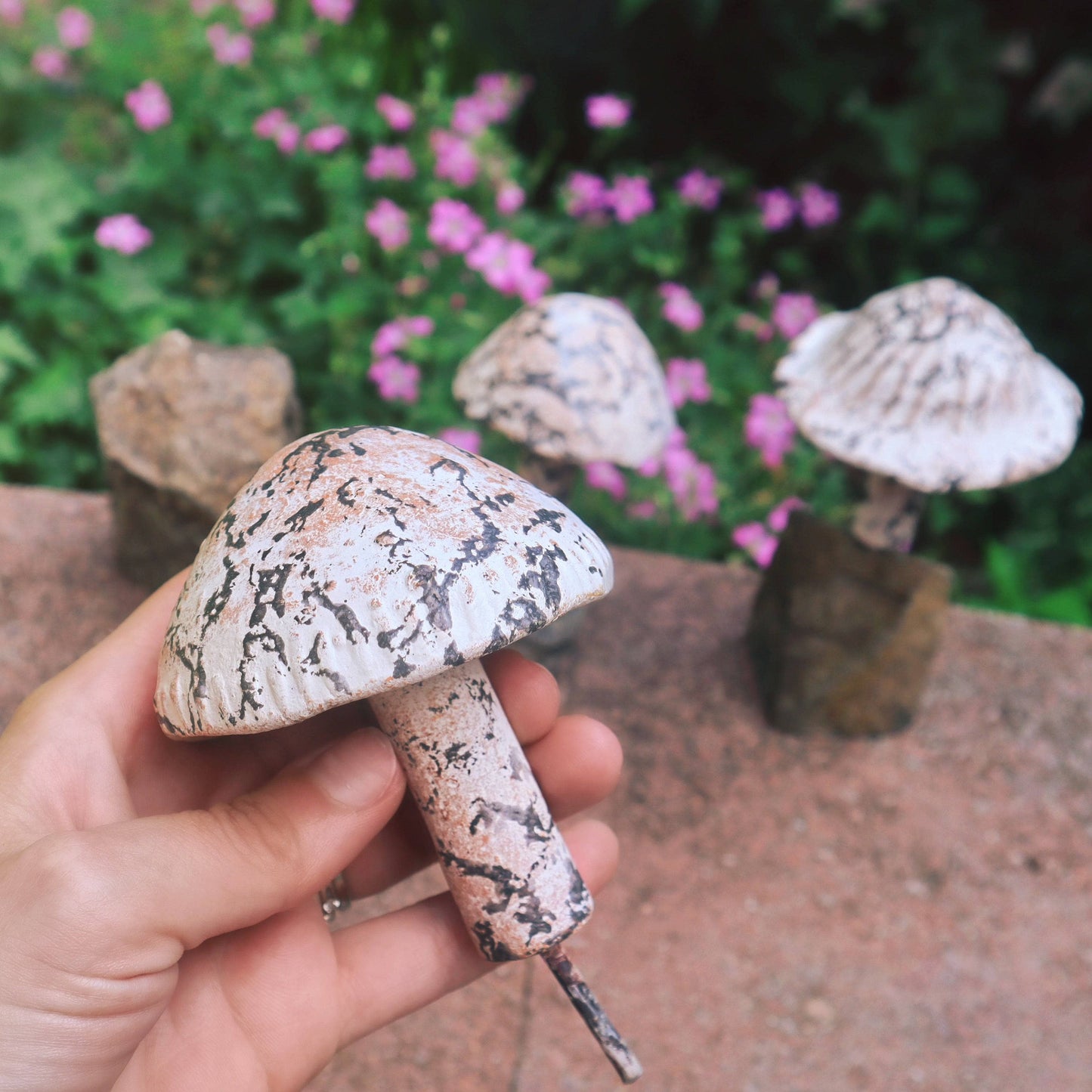 Little Fungi On Stone Garden Statue