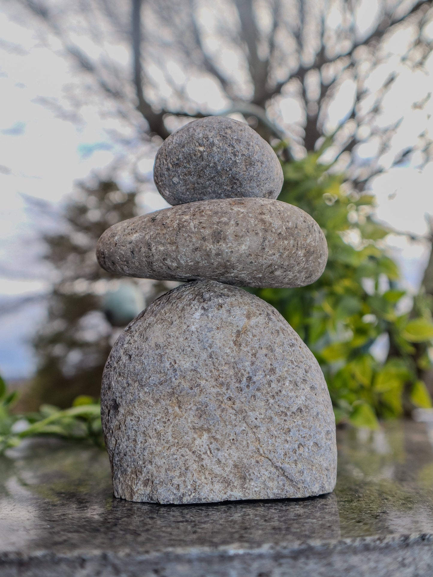 3 Stone Cairn Garden Statue