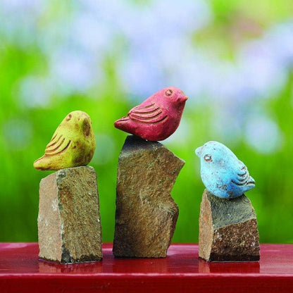 Mini Birds On Rocks Stone Statues